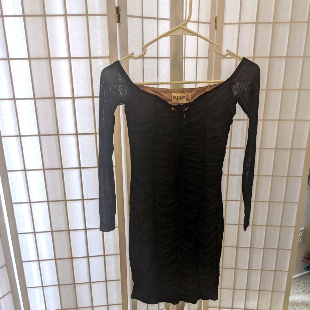 Club L Ruched Detail Mesh Detail Mini Dress